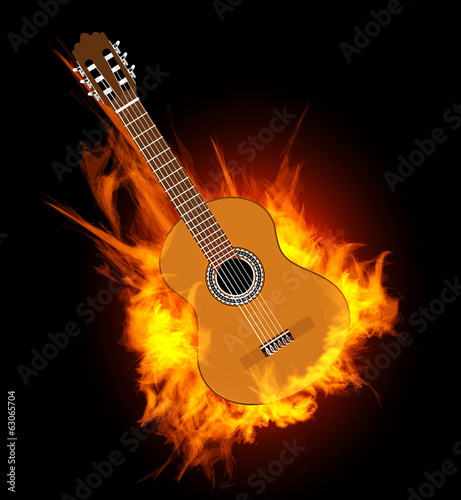 Board z aluminiowym obramowaniem Gitara akustyczna w płomieniu ognia
