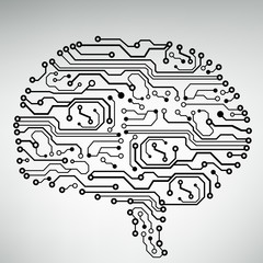 Leinwandbilder - Circuit board computer style brain vector technology background