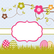 Easter Card Template With White Frame For Your Text