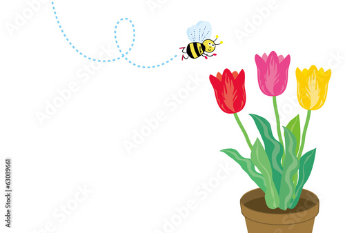 蜜蜂と鉢植えチューリップのメッセージカード Stock イラスト Adobe Stock 蜜蜂と鉢植えチューリップのメッセージカード Stock イラスト Adobe Stock