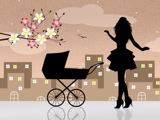 Wall Mural - mother with pram