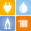 4 Symbole Strom Gas Wasser Wärme