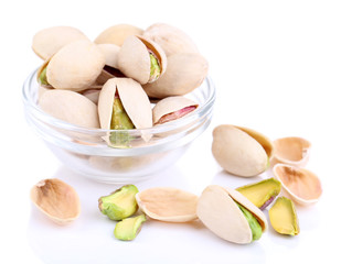 Sticker - Pistachio nuts in glass bowl isolated on white