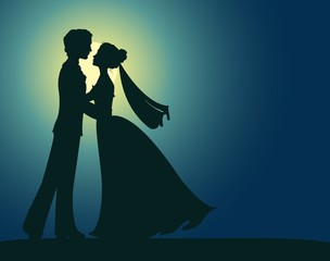 Silhouettes of bride and groom