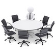 © cherezoff - 3d man at the round table. Seven empty chairs