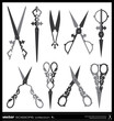 Old decorated scissors vector silhouettes