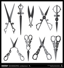 Old Decorated Scissors Vector Silhouettes