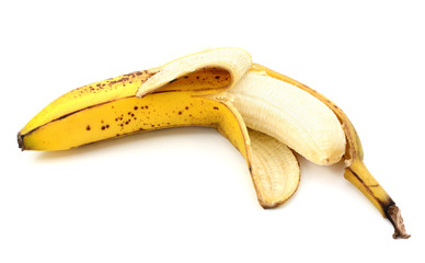 Half-peeled ripe banana