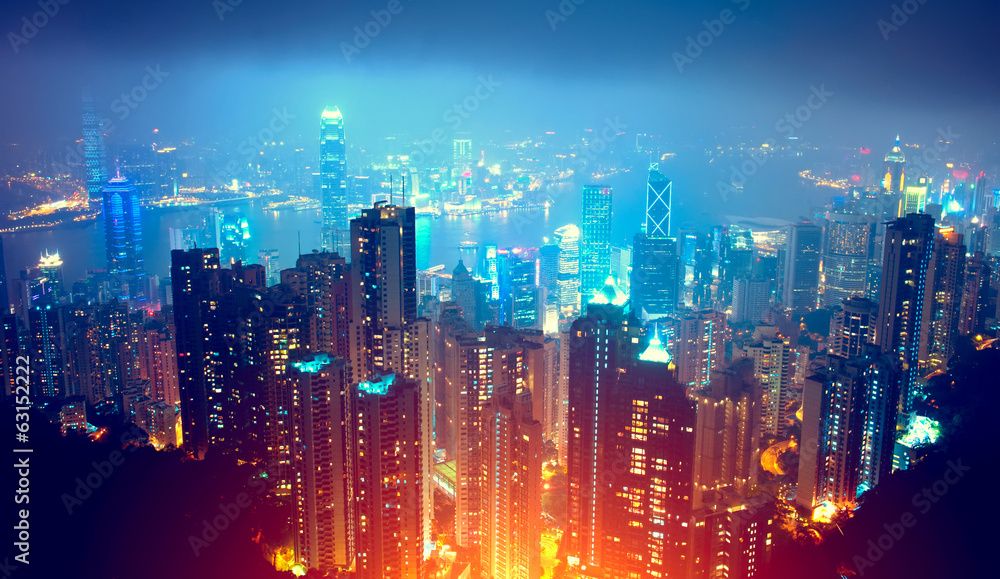 Hong Kong Night View - obrazy, fototapety, plakaty 
