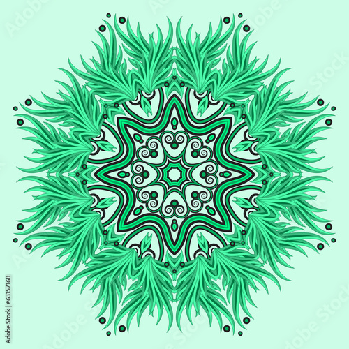 Plakat na papierze fotorealistycznym Mandala ornament w kolorach zielonym