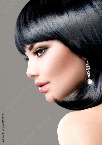 Naklejka na meble Beautiful Brunette Woman. Bob Haircut. Short hair