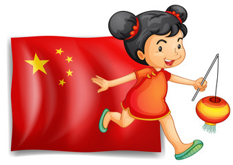 Sticker - The flag of China at the back of the young Chinese