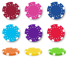 Nine Colorful Poker Chips