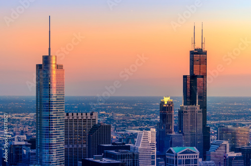 Plakat na papierze fotorealistycznym Wieże chicago w kolorze czerwonym i niebieskim