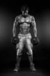 © _italo_ - Muscular bodybuilder guy doing exercises with dumbbells over bla