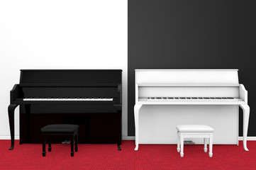 Poster - Black and White Piano with chair