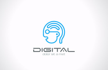 Poster - Digital Head Line art vector logo design. Internet generation