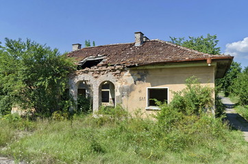 Old abandoned railway station building