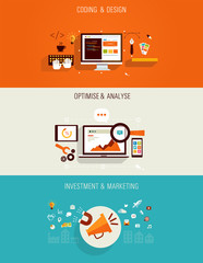 set of flat icons for web design, seo and marketing