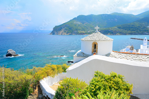 Fotoboard na płycie Kościół powyżej Skopelos, Grecja
