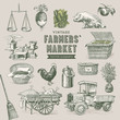 farmers' market - set of nostalgic vector elements