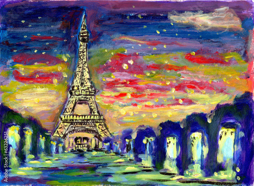 Naklejka dekoracyjna oil painting sunset paris