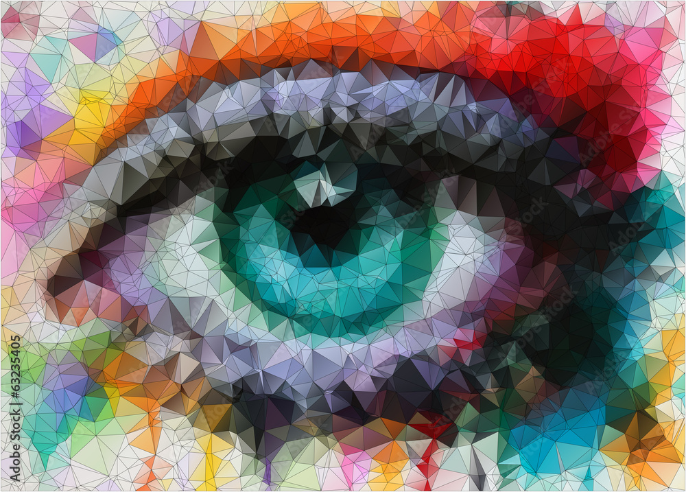 beautiful eye in geometric styling abstract geometric background - obrazy, fototapety, plakaty 