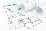 Fototapeta  - Home construction plans and pencil