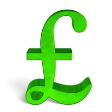 Green Pound Sterling Sign On White Front View