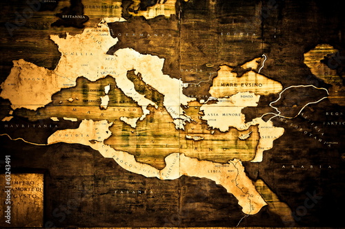 Board z aluminiowym obramowaniem Stara mapa Włoch, roma imperya