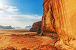 Red sandstone cliff in the desert of Wadi Rum