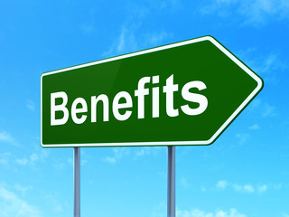 Sticker - Finance concept: Benefits on road sign background