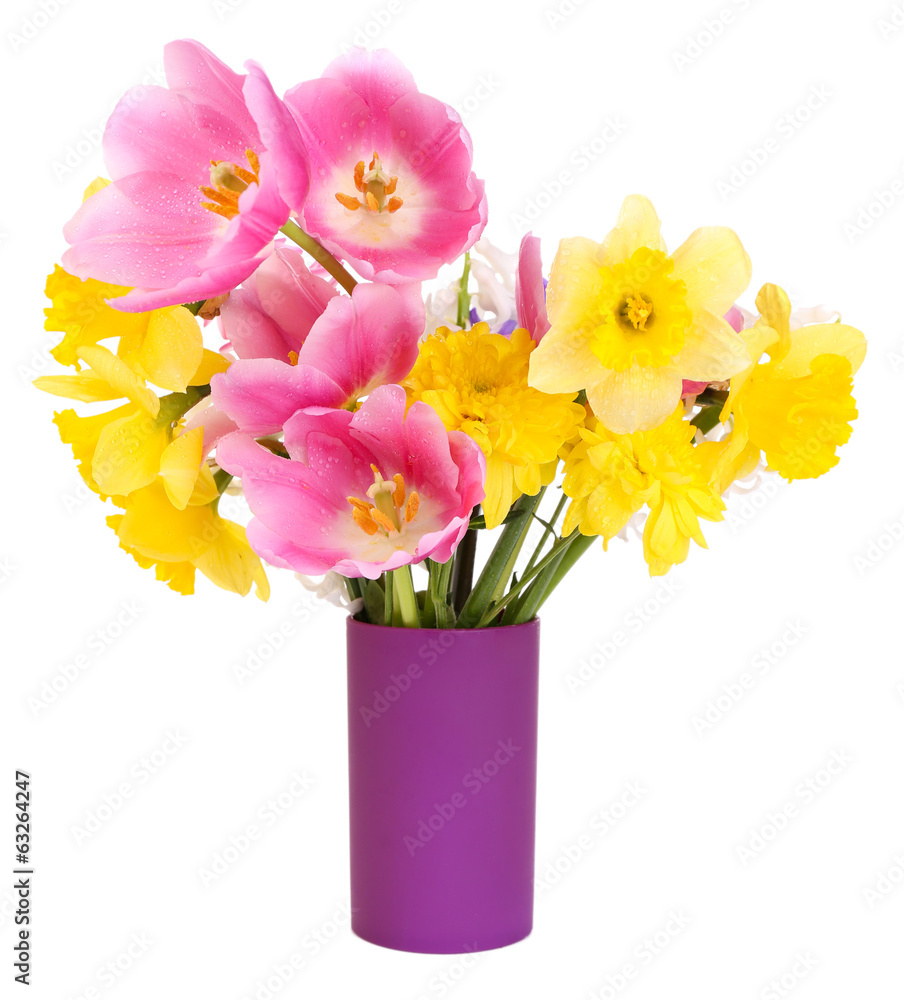 Beautiful flowers in vase isolated on white