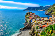 Scenic View Of Colorful Village Vernazza In Cinque Terre