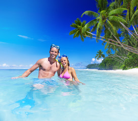 Wall Mural - Couple with Scuba Gear in Paradise