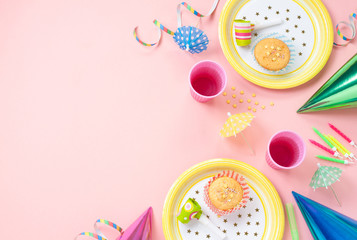 Girl birthday decorations on pink table