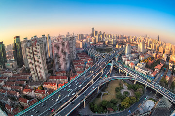 Canvas Print - modern city viaduct junction at dusk