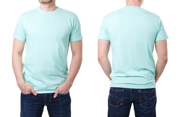 Wall Mural - Turquoise t shirt on a young man template