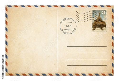 Fotografía Old style postcard or envelope with postage stamp isolated