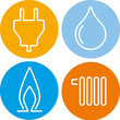 vier icons strom gas wasser wärme