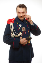 French General With Beautiful Mustache Holding Binoculars