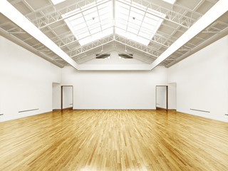 Wall Mural - Commercial interior with hard wood floors and skylights