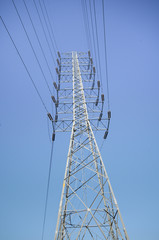 high voltage post,High-voltage tower with blue sky