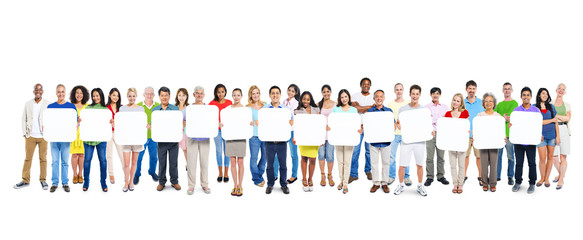 Wall Mural - Multi-Ethnic Group Of People Holding 14 Empty Placards