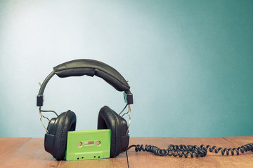 Wall Mural - Retro cassette and headphones conceptual photo