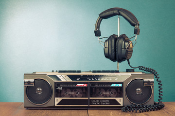 Wall Mural - retro double cassette recorder and headphones