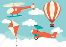 Helicopter, Plane, Kite & Hot Air Balloon