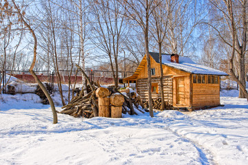 Wall Mural - Old wooden russian bath in russian village