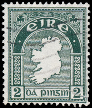 Stamp Printed In Ireland Shows A Map Of The Country