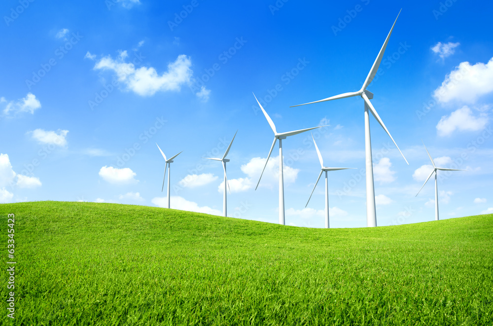 Windmill on a Green Field - obrazy, fototapety, plakaty 